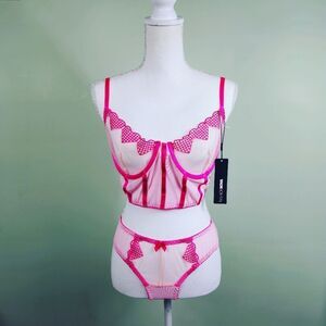 NWT Brandy Sweet Heart Crotchless 2 Piece Set - Pink L